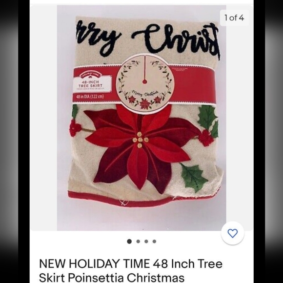 Holiday Time Pointsetta Christmas Tree Skirt - Picture 3 of 7